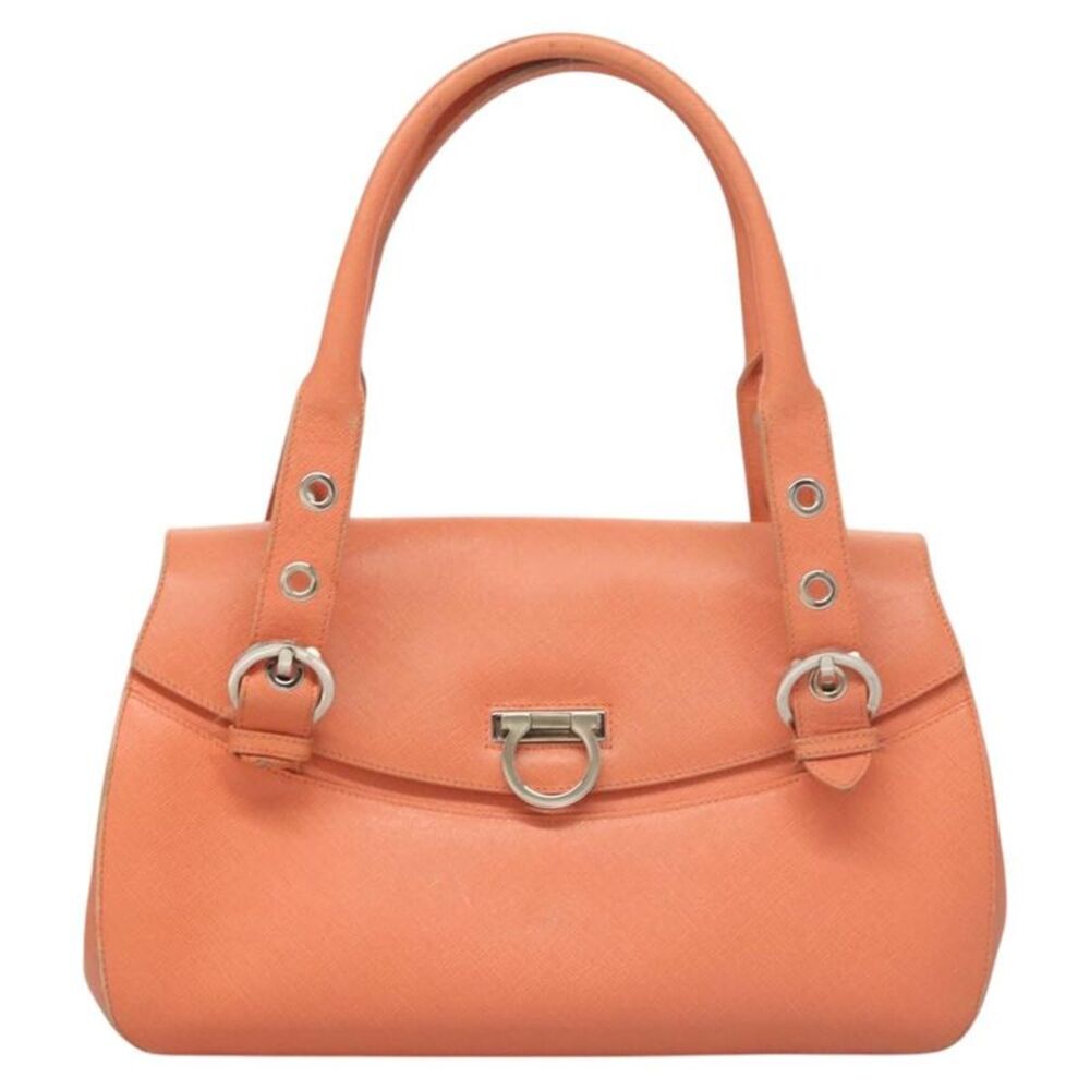 Salvatore Ferragamo Gancini Leather Orange Leather Handbag